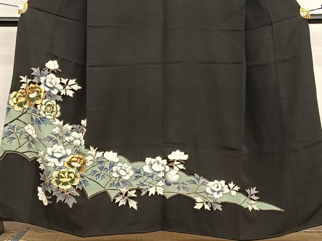 平和屋着物■豪華黒留袖　刺繍　枝花文　金彩　正絹　逸品　BAAX7017hv