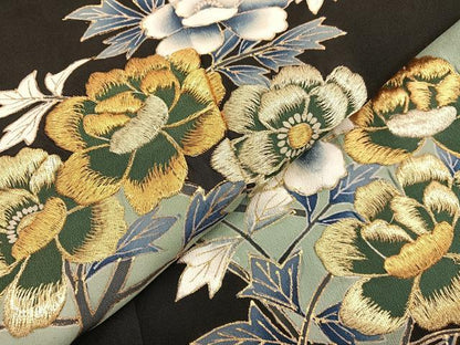 平和屋着物■豪華黒留袖　刺繍　枝花文　金彩　正絹　逸品　BAAX7017hv