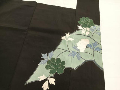 平和屋着物■豪華黒留袖　刺繍　枝花文　金彩　正絹　逸品　BAAX7017hv