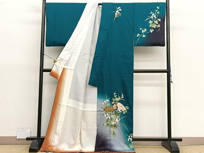 平和屋着物●訪問着　地紙花文　暈し染め　金彩　ロング丈　正絹　逸品　BAAX7022hv