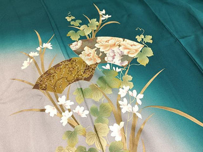 平和屋着物●訪問着　地紙花文　暈し染め　金彩　ロング丈　正絹　逸品　BAAX7022hv