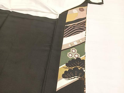 平和屋着物■豪華黒留袖　駒刺繍　扇面人物文　金銀彩　正絹　逸品　BAAX7023hv