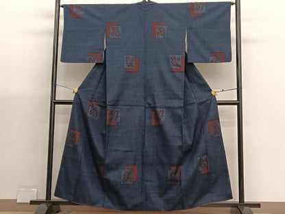 平和屋着物■上質な紬　100亀甲　色紙唐草文　正絹　逸品　BAAX7026hv