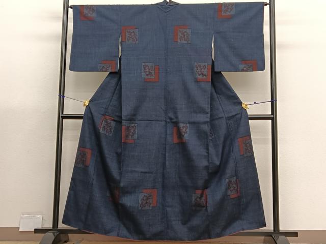 平和屋着物■上質な紬　100亀甲　色紙唐草文　正絹　逸品　BAAX7026hv