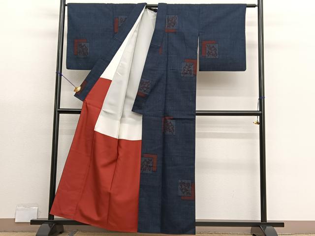 平和屋着物■上質な紬　100亀甲　色紙唐草文　正絹　逸品　BAAX7026hv