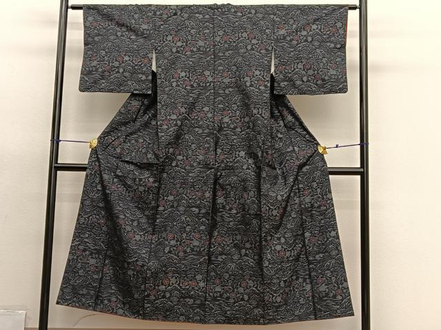 平和屋着物■本場大島紬　風景花文　正絹　逸品　BAAX7043hv