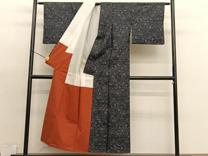 平和屋着物■本場大島紬　風景花文　正絹　逸品　BAAX7043hv