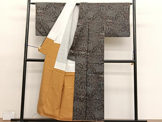 平和屋着物■上質な紬　草花文　正絹　逸品　BAAX7045hv