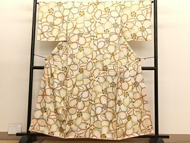平和屋着物■上質な小紋　結び紐花文　暈し染め　金彩　正絹　逸品　BAAX7049hv
