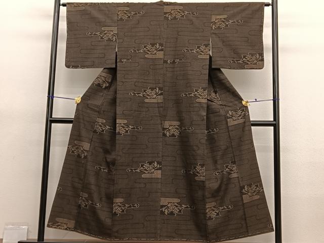 平和屋着物■本真綿結城紬　80亀甲　エ霞風景文　証紙付き　正絹　逸品　BAAX7054hv