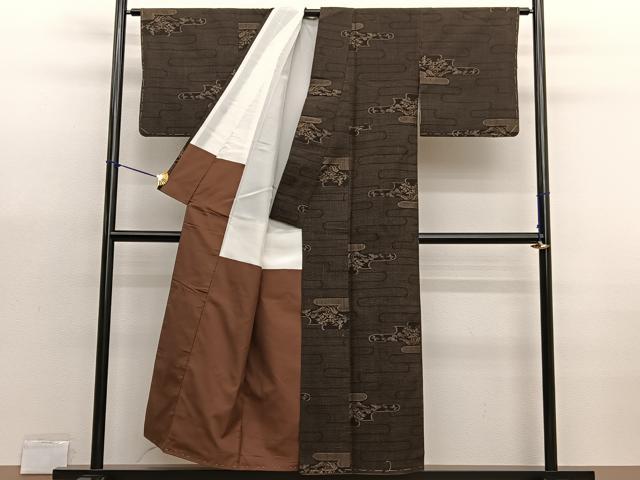 平和屋着物■本真綿結城紬　80亀甲　エ霞風景文　証紙付き　正絹　逸品　BAAX7054hv
