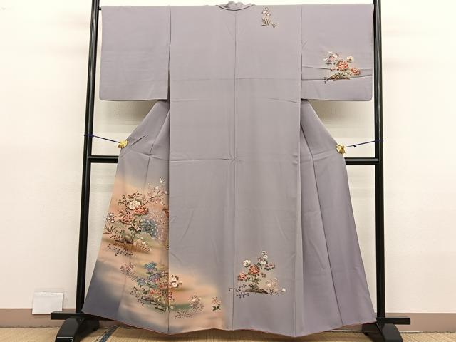 平和屋着物■訪問着　孔雀花文　暈し染め　金彩　正絹　逸品　BAAX7057hv