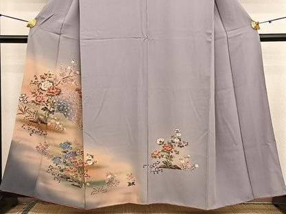 平和屋着物■訪問着　孔雀花文　暈し染め　金彩　正絹　逸品　BAAX7057hv