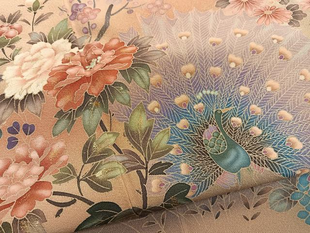 平和屋着物■訪問着　孔雀花文　暈し染め　金彩　正絹　逸品　BAAX7057hv