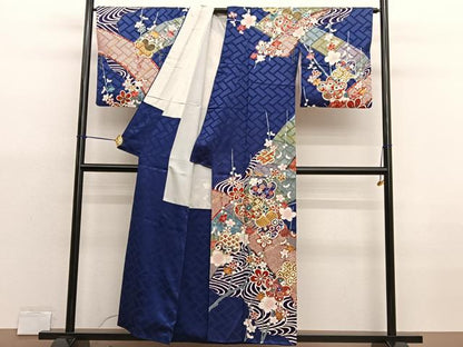 平和屋着物■訪問着　駒刺繍　板橋流水花文　金彩　正絹　逸品　BAAX7061hv
