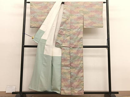 平和屋着物■上質なお召　抽象文様　暈し染め　正絹　逸品　BAAX7068hv