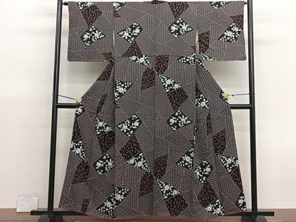 平和屋着物■上質な小紋　辻が花　絞り　黒地　金彩　正絹　逸品　BAAX7069hv