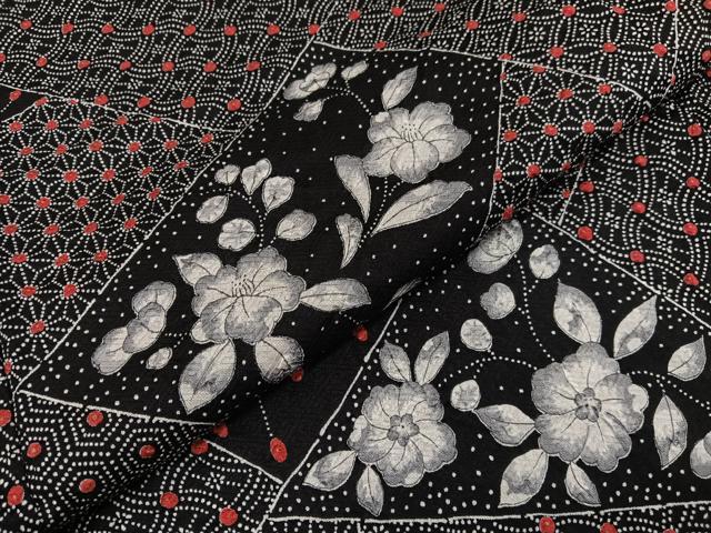 平和屋着物■上質な小紋　辻が花　絞り　黒地　金彩　正絹　逸品　BAAX7069hv