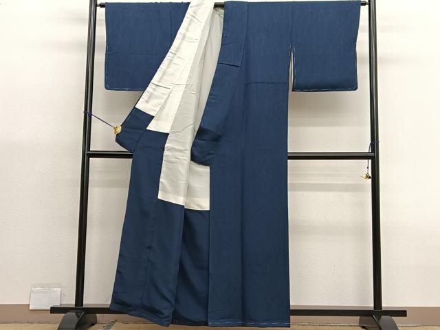 平和屋着物■上質な色無地　木立地紋　藍鉄色　正絹　逸品　BAAX7078hv