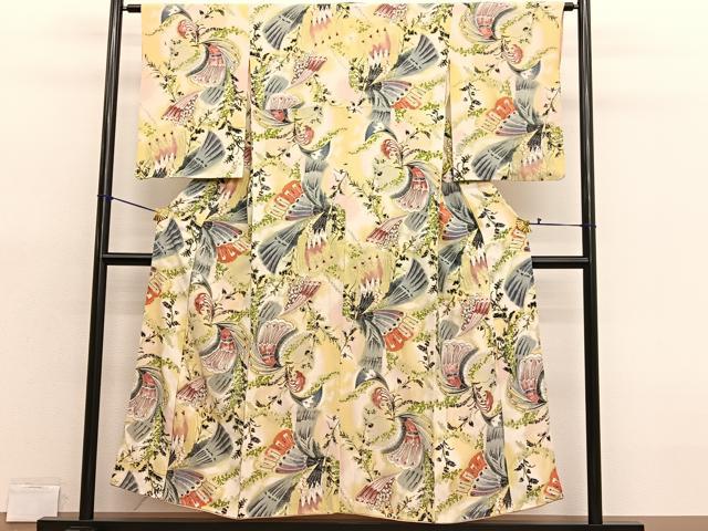 平和屋着物■上質な小紋　孔雀羽花文　暈し染め　金銀彩　正絹　逸品　BAAX7079hv