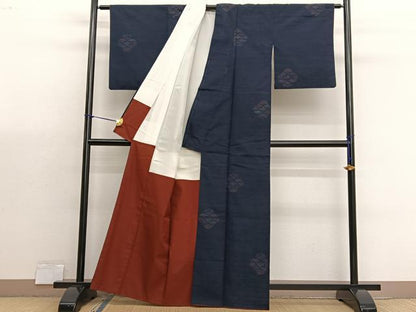 平和屋着物■結城紬　80亀甲　飛び亀甲柄　青海波　正絹　逸品　BAAX7084hv