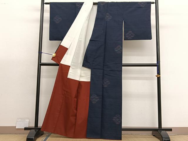 平和屋着物■結城紬　80亀甲　飛び亀甲柄　青海波　正絹　逸品　BAAX7084hv