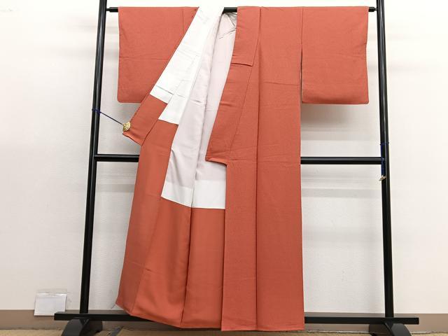 平和屋着物■上質な色無地　紋意匠　鉛丹色　正絹　逸品　BAAX7088hv