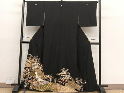 平和屋着物■豪華黒留袖　飛鶴宝尽くし花文　金彩　正絹　逸品　BAAX7090hv
