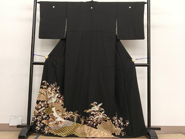 平和屋着物■豪華黒留袖　飛鶴宝尽くし花文　金彩　正絹　逸品　BAAX7090hv