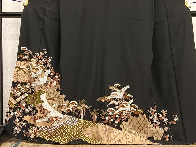 平和屋着物■豪華黒留袖　飛鶴宝尽くし花文　金彩　正絹　逸品　BAAX7090hv