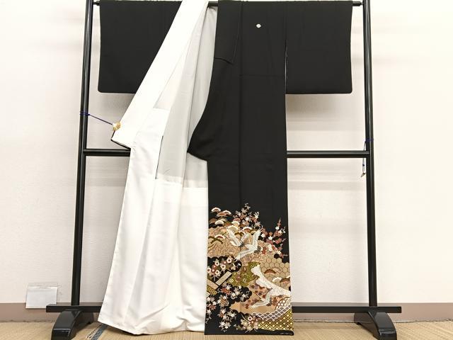 平和屋着物■豪華黒留袖　飛鶴宝尽くし花文　金彩　正絹　逸品　BAAX7090hv