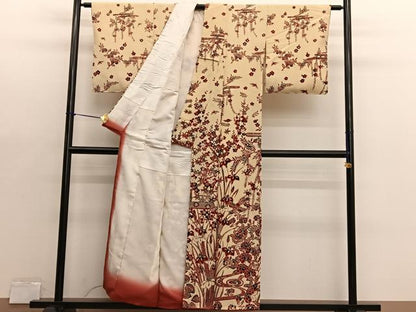 平和屋着物■訪問着　流水花鳥文　鬼しぼ縮緬　正絹　逸品　BAAX7093hv