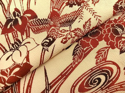 平和屋着物■訪問着　流水花鳥文　鬼しぼ縮緬　正絹　逸品　BAAX7093hv
