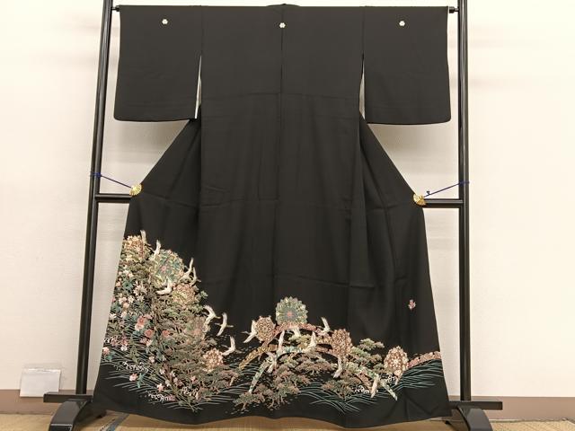 平和屋着物■豪華黒留袖　作家物　飛鶴浜松文　金彩　胴抜き仕立て　正絹　逸品　BAAX7095hv
