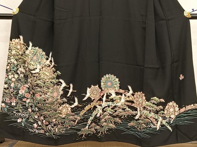 平和屋着物■豪華黒留袖　作家物　飛鶴浜松文　金彩　胴抜き仕立て　正絹　逸品　BAAX7095hv