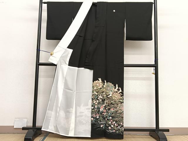平和屋着物■豪華黒留袖　作家物　飛鶴浜松文　金彩　胴抜き仕立て　正絹　逸品　BAAX7095hv
