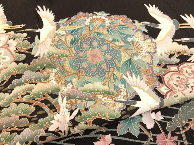平和屋着物■豪華黒留袖　作家物　飛鶴浜松文　金彩　胴抜き仕立て　正絹　逸品　BAAX7095hv