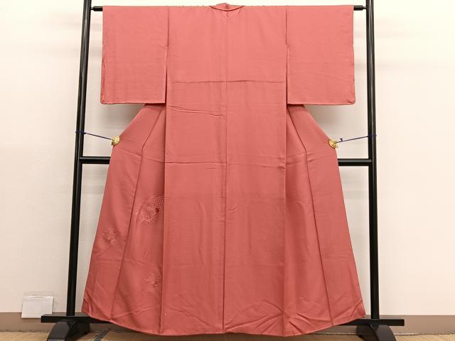 平和屋着物■中国三大刺繍　スワトウ刺繍　色留訪問着　雪輪花文　鉛丹色　正絹　逸品　BAAX7096hv