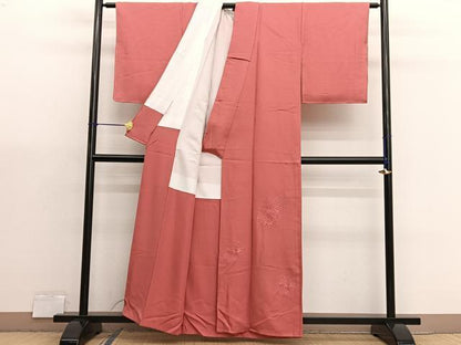 平和屋着物■中国三大刺繍　スワトウ刺繍　色留訪問着　雪輪花文　鉛丹色　正絹　逸品　BAAX7096hv