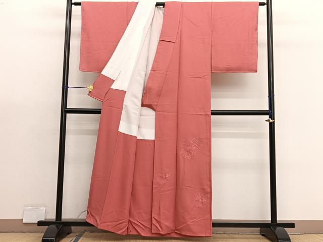 平和屋着物■中国三大刺繍　スワトウ刺繍　色留訪問着　雪輪花文　鉛丹色　正絹　逸品　BAAX7096hv