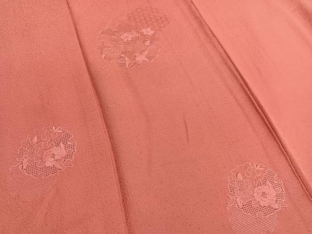 平和屋着物■中国三大刺繍　スワトウ刺繍　色留訪問着　雪輪花文　鉛丹色　正絹　逸品　BAAX7096hv