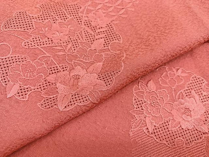 平和屋着物■中国三大刺繍　スワトウ刺繍　色留訪問着　雪輪花文　鉛丹色　正絹　逸品　BAAX7096hv