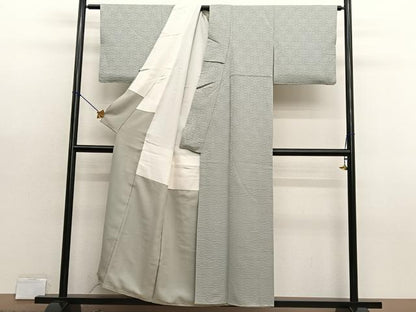 平和屋着物■上質な色無地　更紗飾花地紋　柳鼠色　正絹　逸品　BAAX7099hv