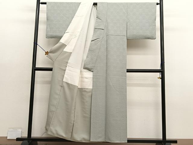 平和屋着物■上質な色無地　更紗飾花地紋　柳鼠色　正絹　逸品　BAAX7099hv