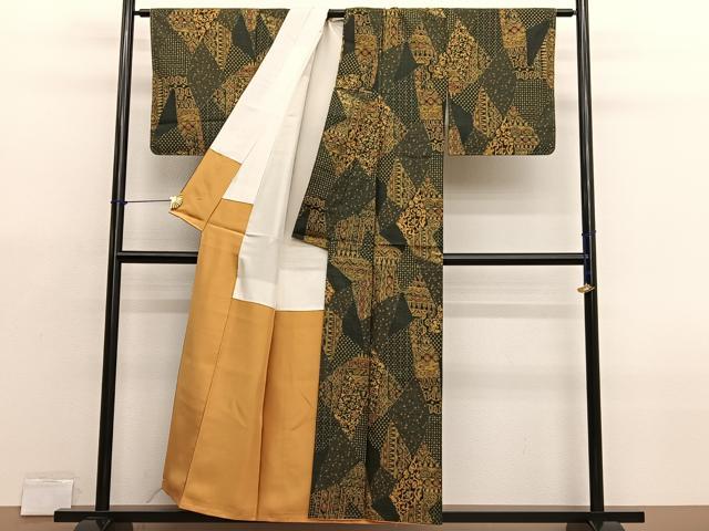 平和屋着物■本場染大島紬　切嵌花唐草文　正絹　逸品　未使用　BAAX7104hv