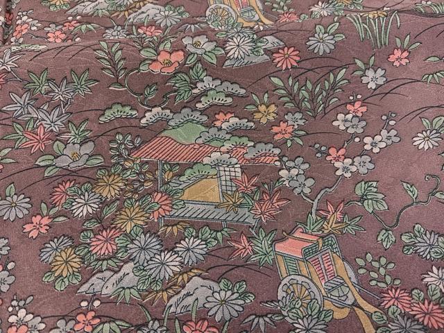 平和屋着物■上質な小紋　手描き　草花風景文　暈し染め　正絹　逸品　BAAX7105hv