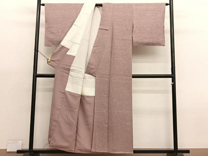 平和屋着物■上質な色無地　氷割れ地紋　赤白橡色　正絹　逸品　BAAX7107hv