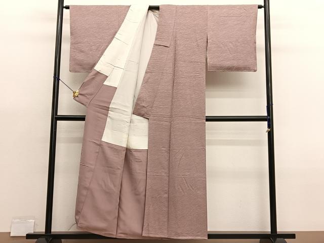 平和屋着物■上質な色無地　氷割れ地紋　赤白橡色　正絹　逸品　BAAX7107hv
