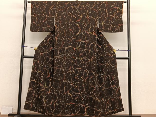 平和屋着物■上質な小紋　丸　ろうけつ染め　鬼しぼ縮緬　正絹　逸品　BAAX7109hv