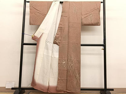 平和屋着物■訪問着　手描き　刺繍　草葉文　暈し染め　高島屋扱い　正絹　逸品　BAAX7116hv